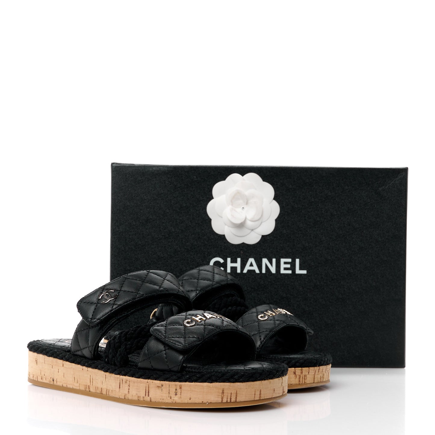 Cord Lambskin Quilted Logo Mules 37 Black