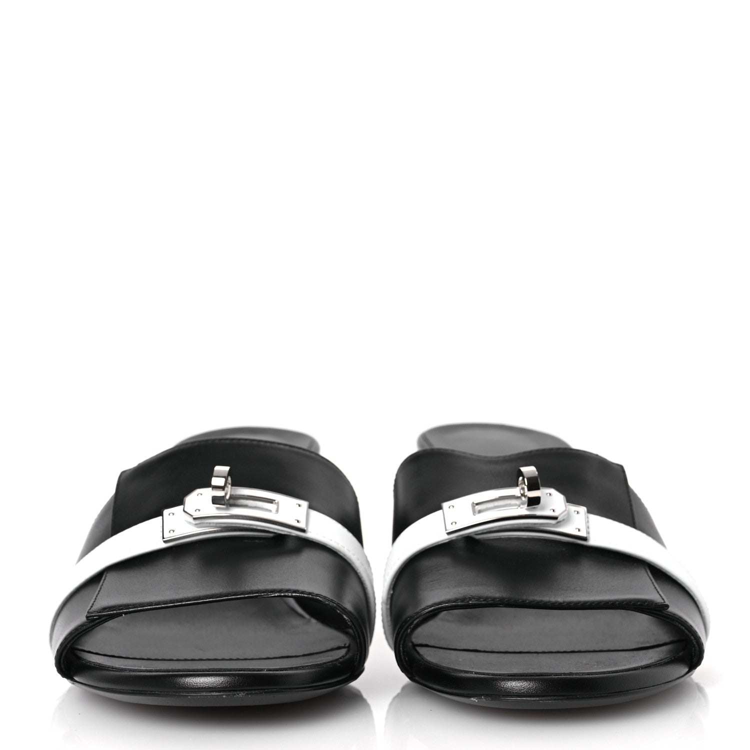 Hermes Calfskin Gigi 50 Sandals 40 White Black 3 of 14