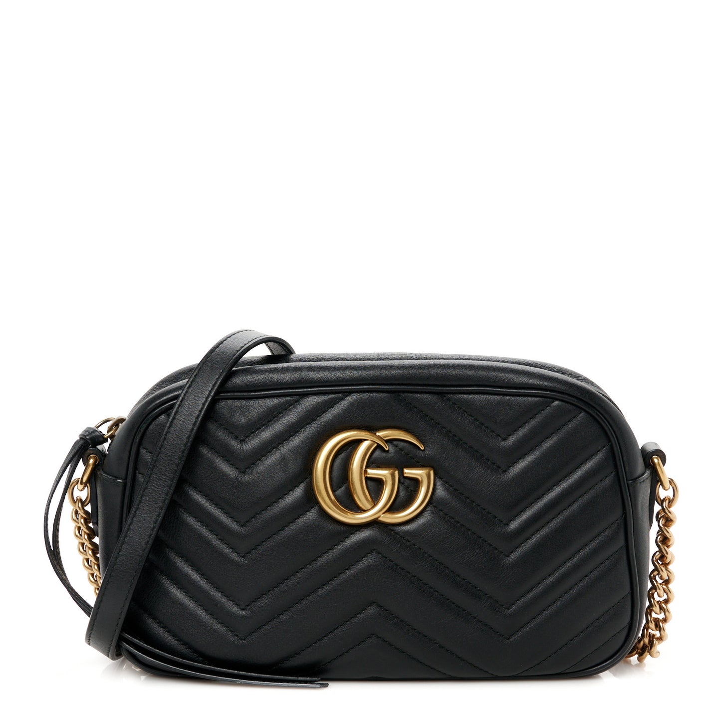 Calfskin Matelasse Small GG Marmont Chain Shoulder Bag Black