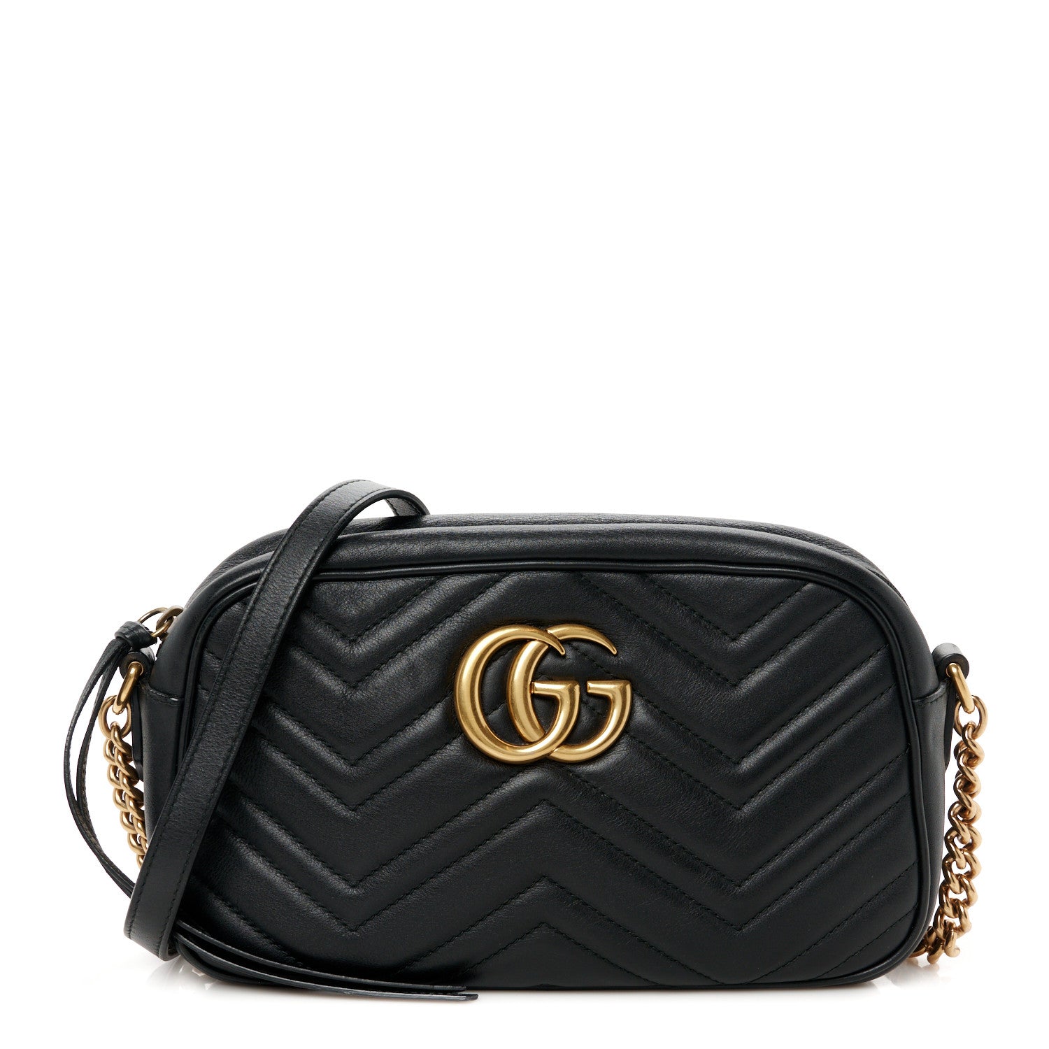 Gucci Calfskin Matelasse Small GG Marmont Chain Shoulder Bag Black 1 of 11