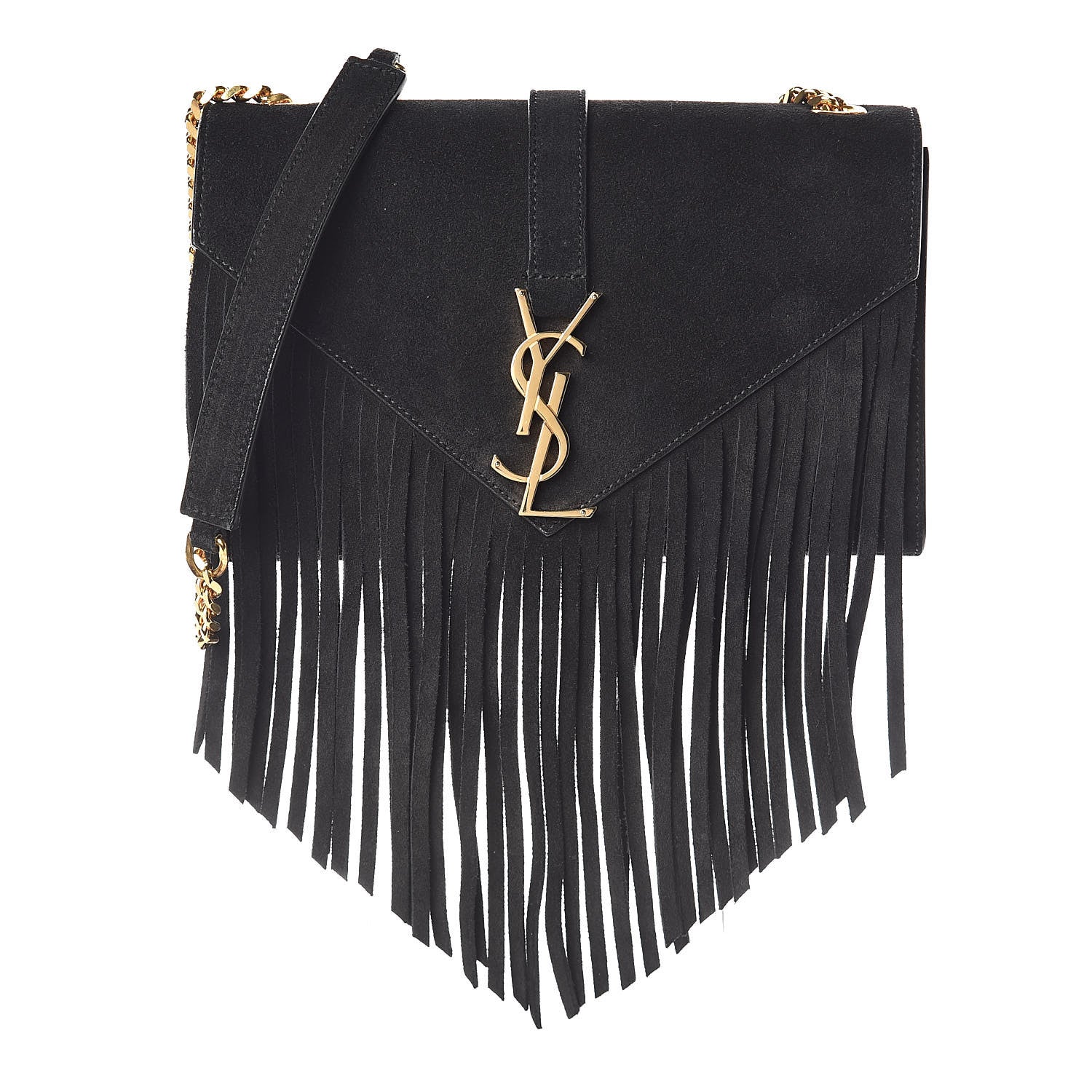 Saint Laurent Suede Fringe Small Monogram Satchel Black 1 of 9