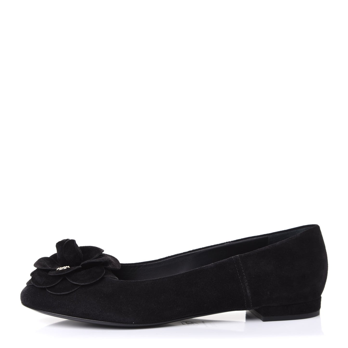 Suede Camellia CC Ballerina Flat 38.5 Black