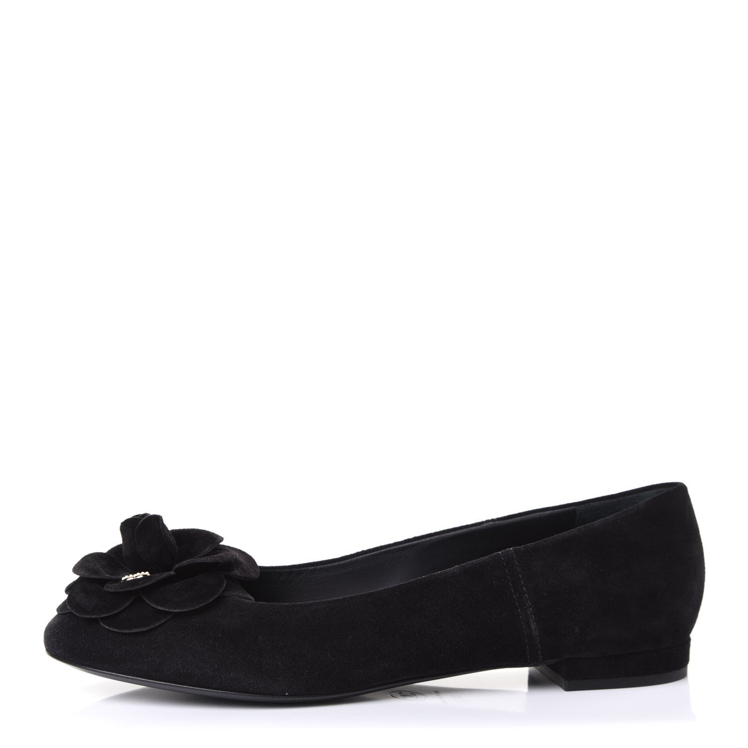 Chanel Suede Camellia CC Ballerina Flat 38.5 Black 1 of 10