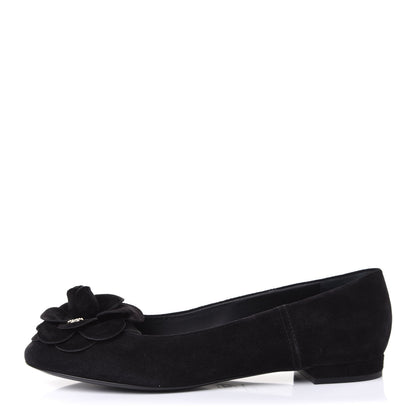 Chanel Suede Camellia CC Ballerina Flat 38.5 Black 1 of 10