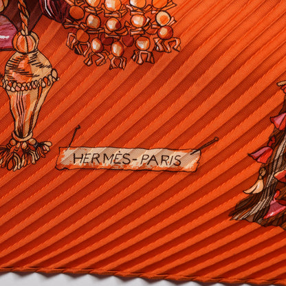 Hermes Silk Plisse Passementerie Scarf 90 Corail Cassis Jaune Orange 7 of 9