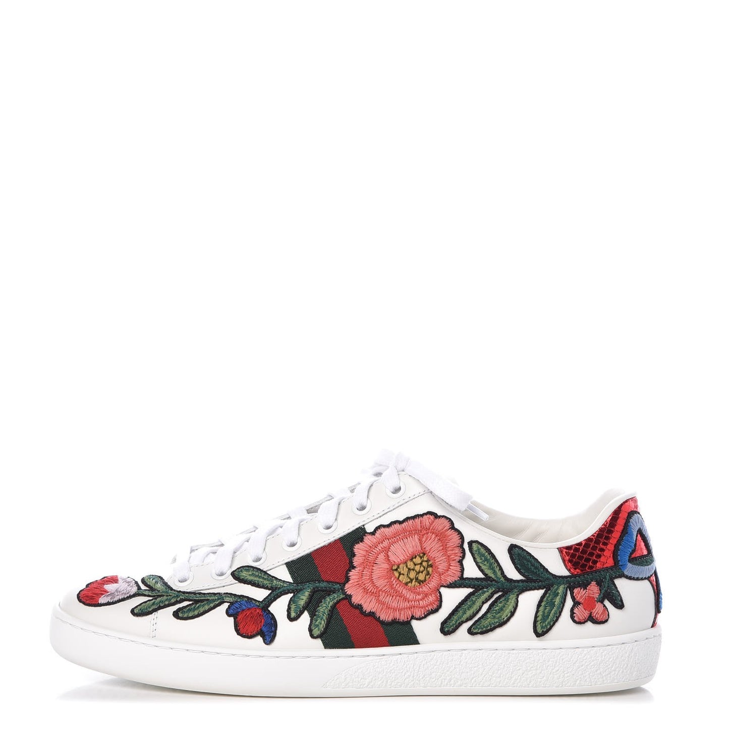 Calfskin Web Floral Embroidered Ace Sneakers 39.5 White