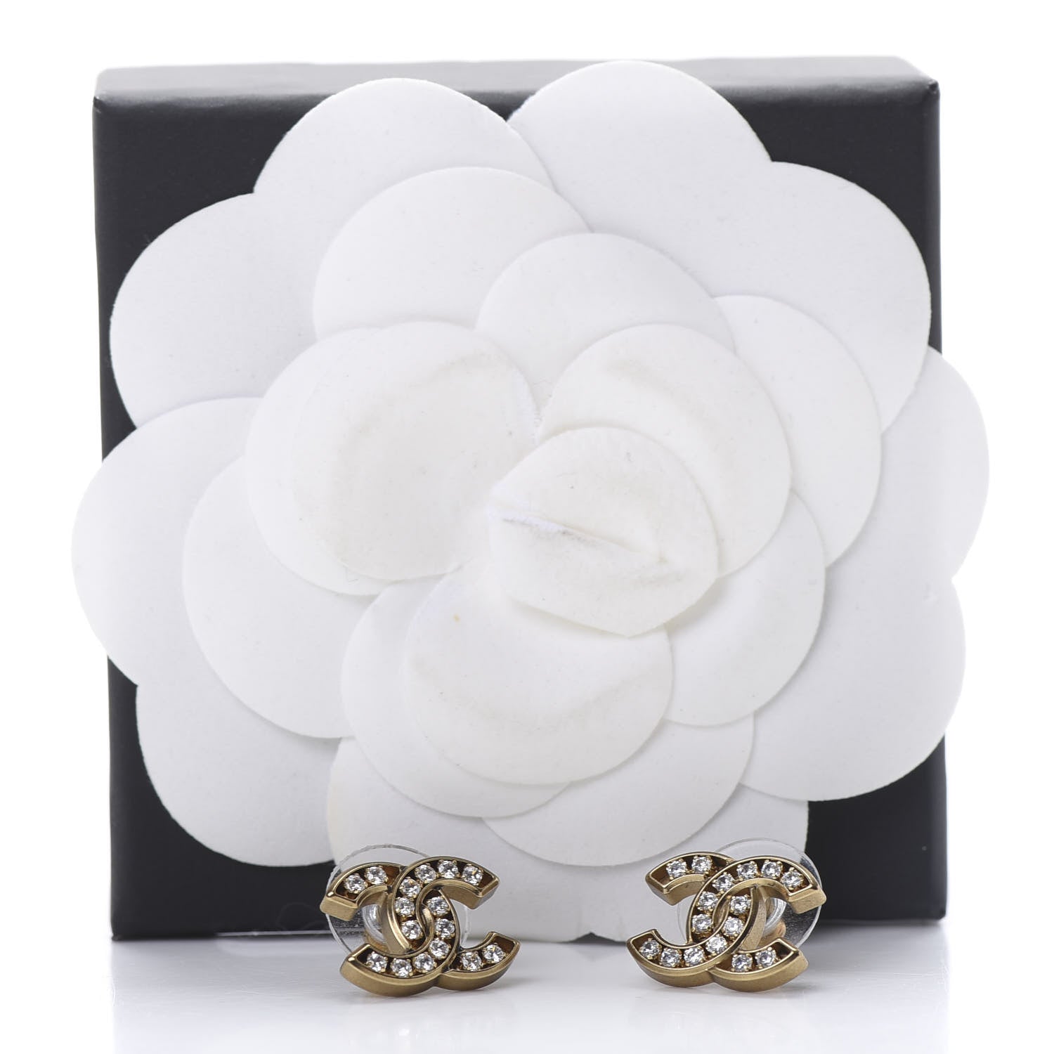 Chanel Crystal CC Earrings Gold 5 of 5