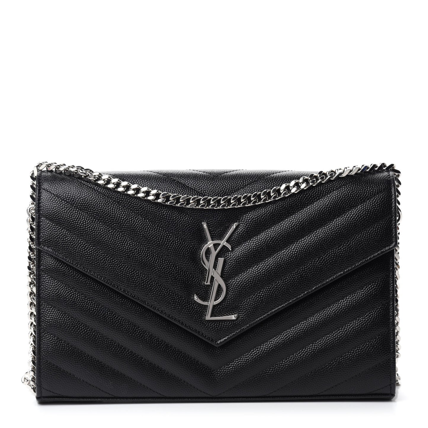 Grain De Poudre Matelasse Chevron Monogram Chain Wallet Black