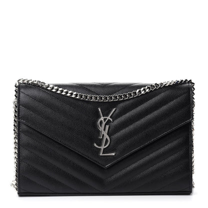 Saint Laurent Grain De Poudre Matelasse Chevron Monogram Chain Wallet Black 1 of 13