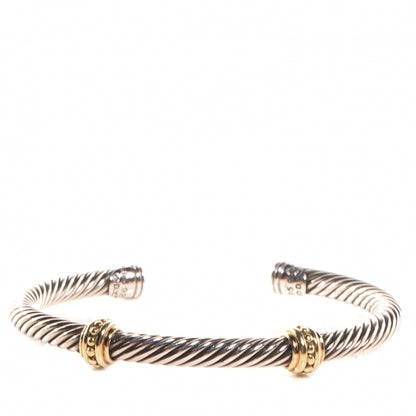 David Yurman Sterling Silver 14K Yellow Gold 5mm Cable Classics Two Station Bracelet 1 of 6