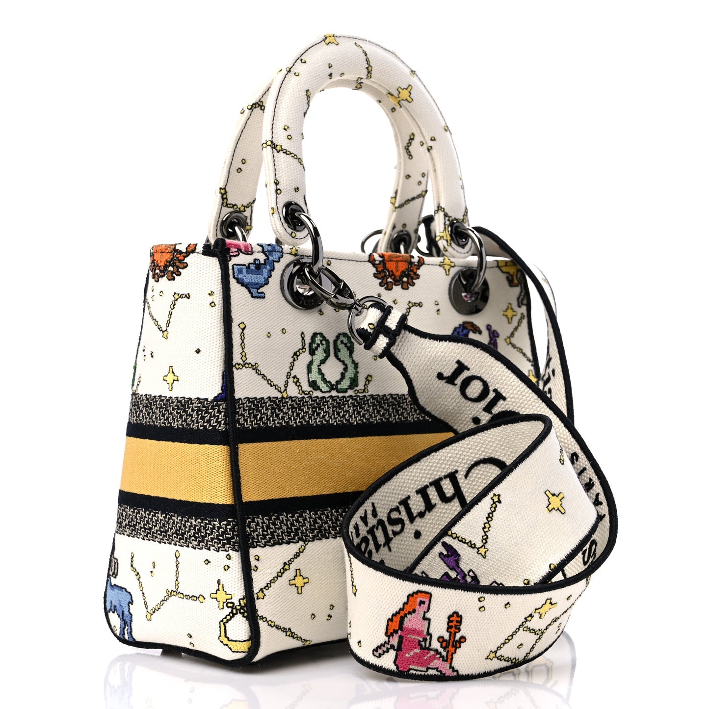 Canvas Pixel Zodiac Embroidered Medium Lady D-Lite Ecru Multicolor