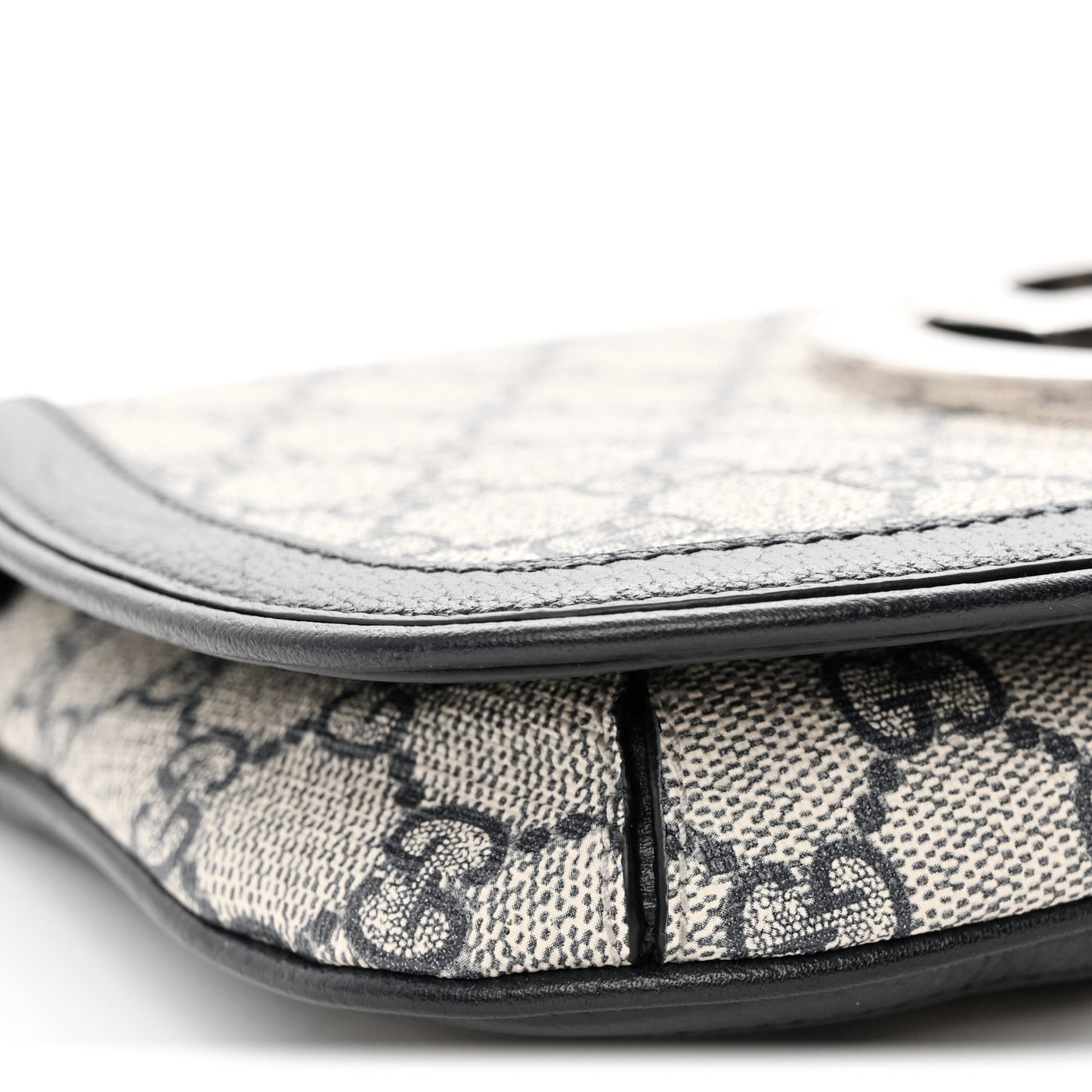 GG Supreme Monogram Textured Dollar Calfskin Blondie Chain Shoulder Flap Bag Beige Blue