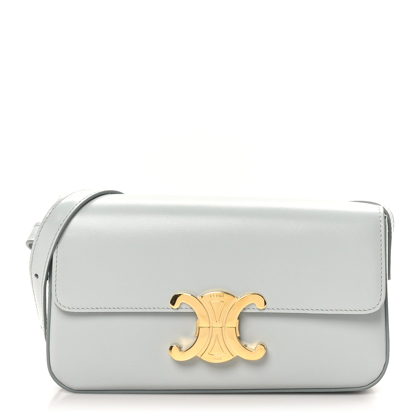 Shiny Calfskin Triomphe Shoulder Bag Soft Blue