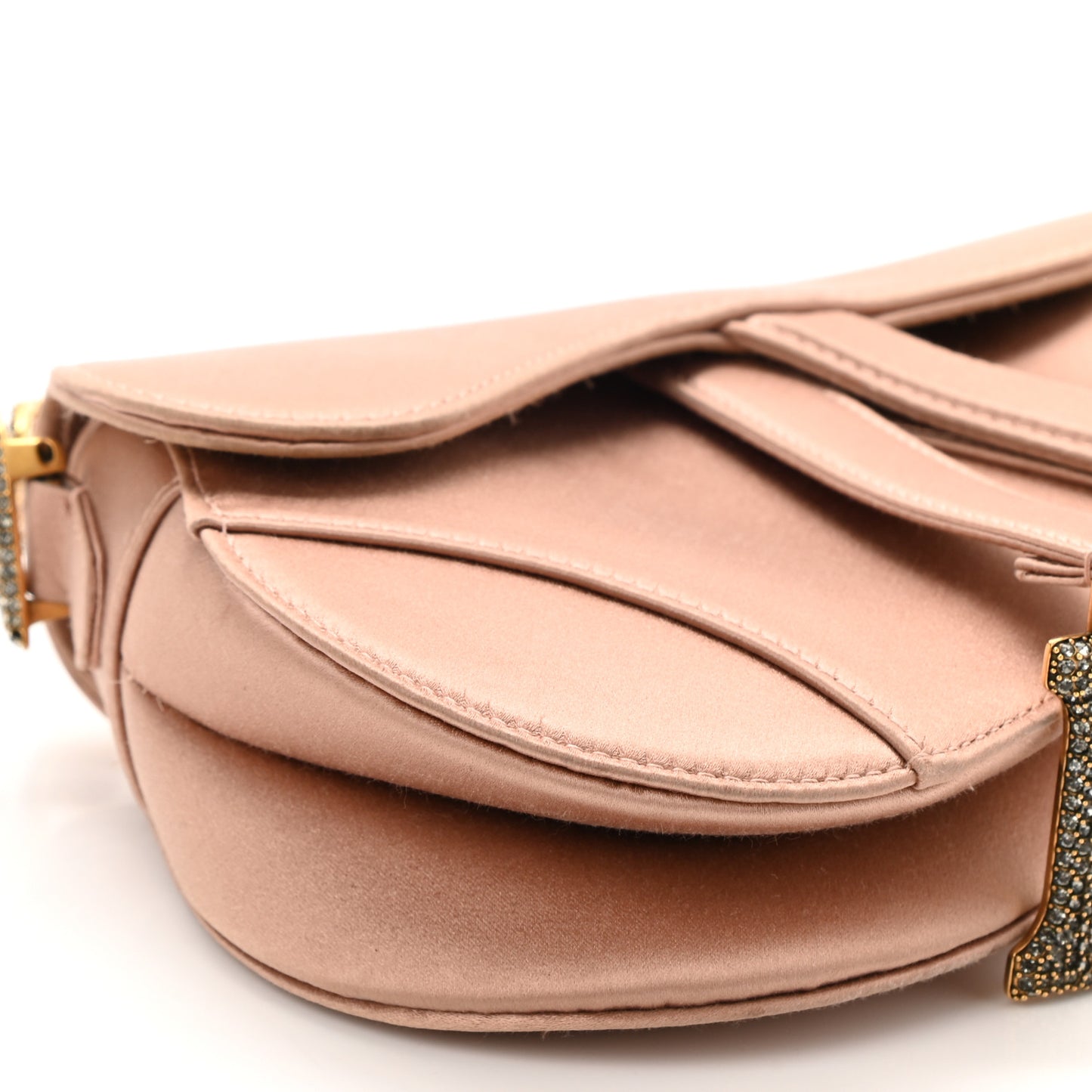 Satin Crystal Mini Saddle Bag Powder Beige
