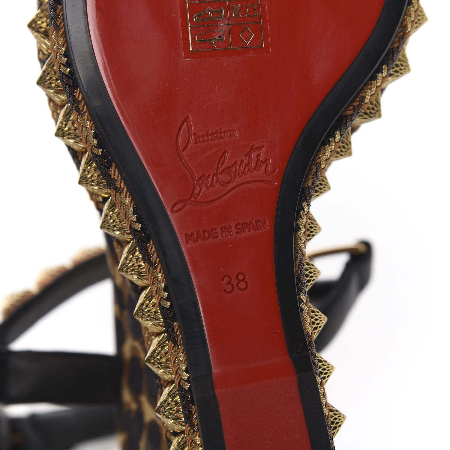 Christian Louboutin Nappa Silk Leopard Pira Ryad 110 Wedge Sandals 38 Black Marron 7 of 7