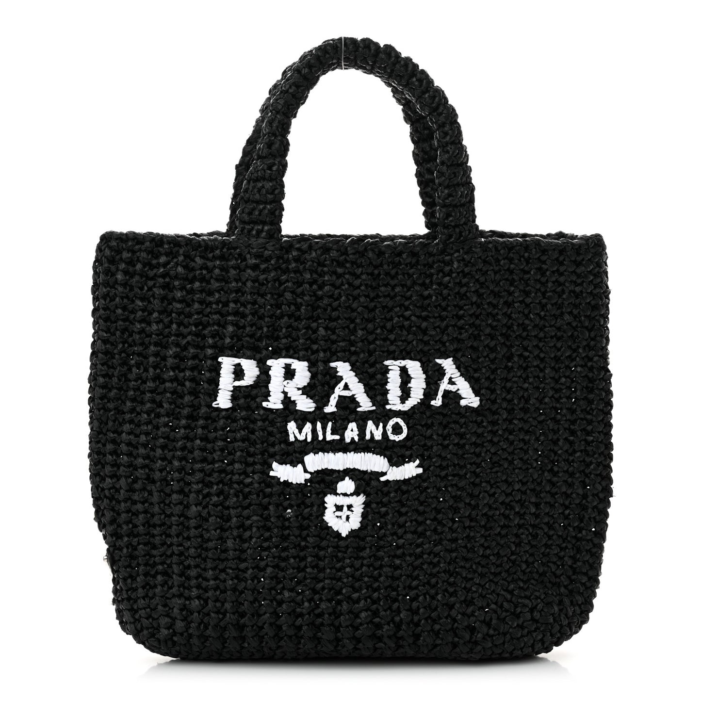 Yarn Raffia Effect Crochet Small Logo Tote Black