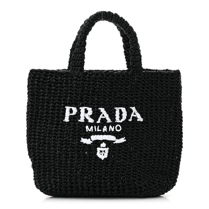 Prada Yarn Raffia Effect Crochet Small Logo Tote Black 1 of 10