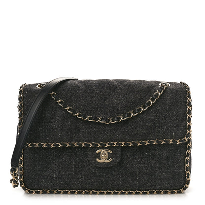 Chanel Wool Tweed Quilted Coco Neige Chain Around Flap Black 1 of 9