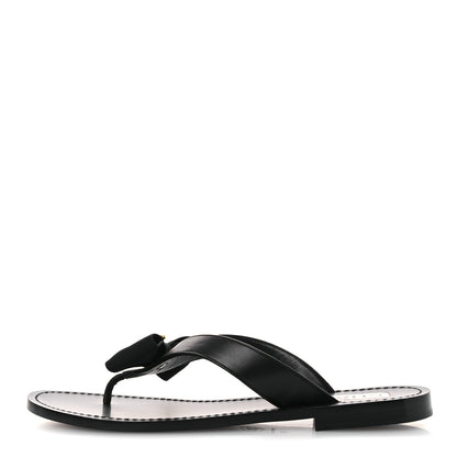 Chanel Lambskin Grosgrain Bow Pearl Thong Sandals 39 Black 1 of 24
