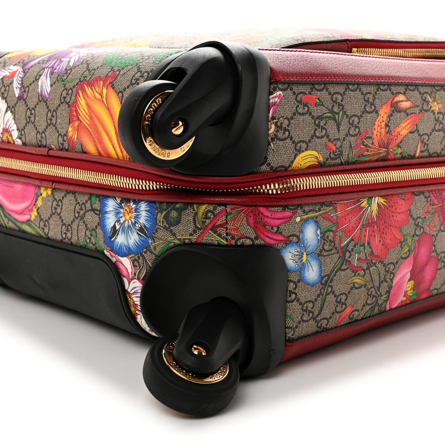 GG Supreme Monogram Tian Carry On Trolley Beige Multicolor Hibiscus Red