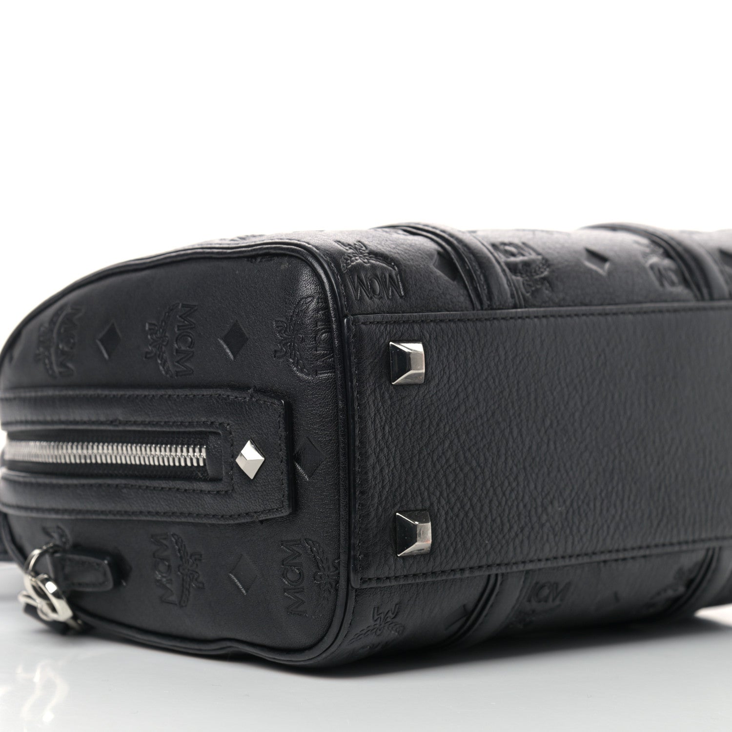 MCM Calfskin Ottomar Monogram Boston Bag Black 8 of 11