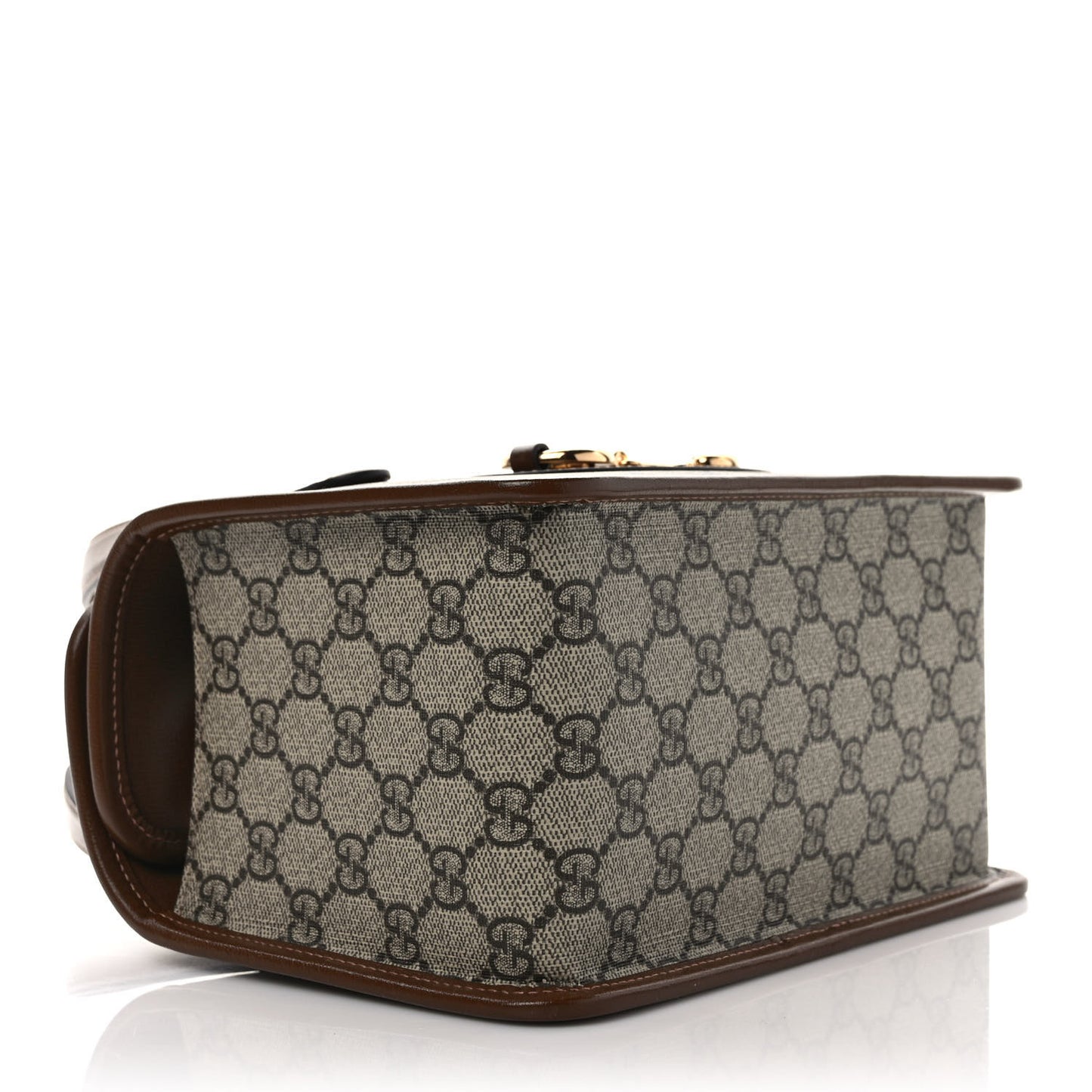 GG Supreme Monogram Azalea Calfskin Mini Horsebit 1955 Foldover Top Handle Bag Beige Ebony Brown Sugar