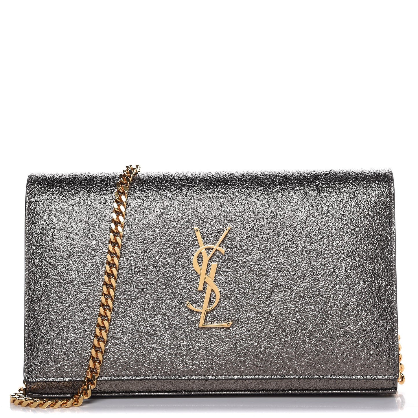 Grained Metallic Calfskin Monogram Chain Wallet Gris