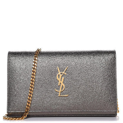 Saint Laurent Grained Metallic Calfskin Monogram Chain Wallet Gris 1 of 7
