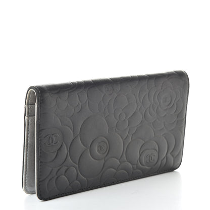 Chanel Lambskin Camellia Embossed Yen Wallet Black 3 of 12