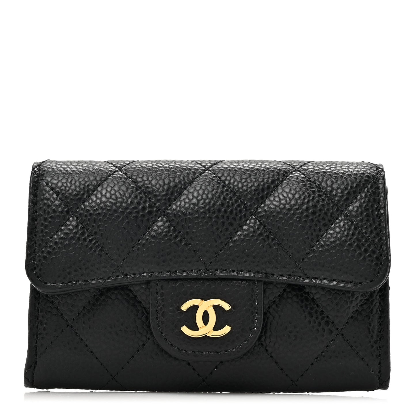 Caviar Quilted Flap Card Holder Wallet Black
