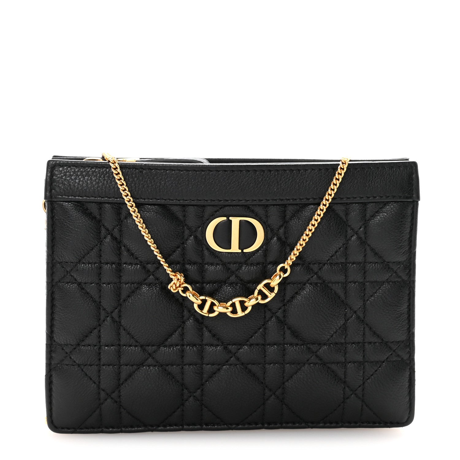 Christian Dior Calfskin Cannage Caro Zipped Pouch With Chain Black 1 of 10