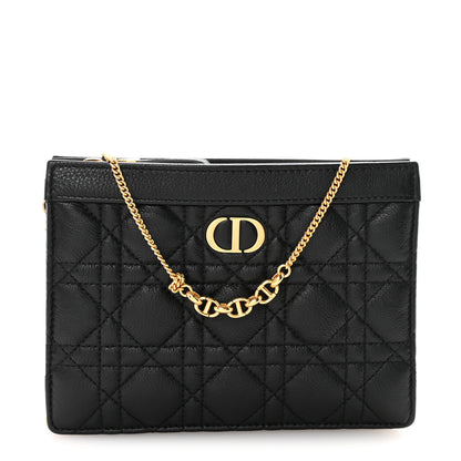 Christian Dior Calfskin Cannage Caro Zipped Pouch With Chain Black 1 of 10