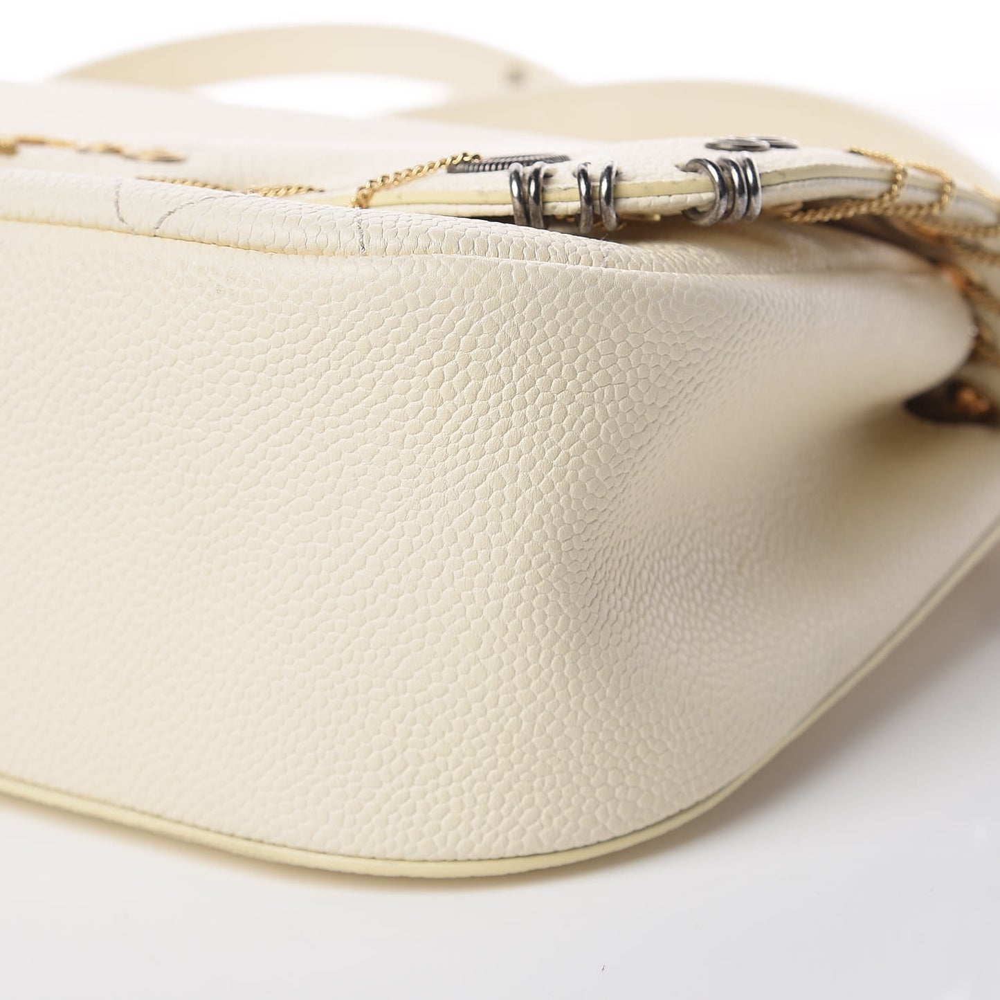 Caviar Quilted Grommet Embellished Piercing Chic Flap Bag Ivory