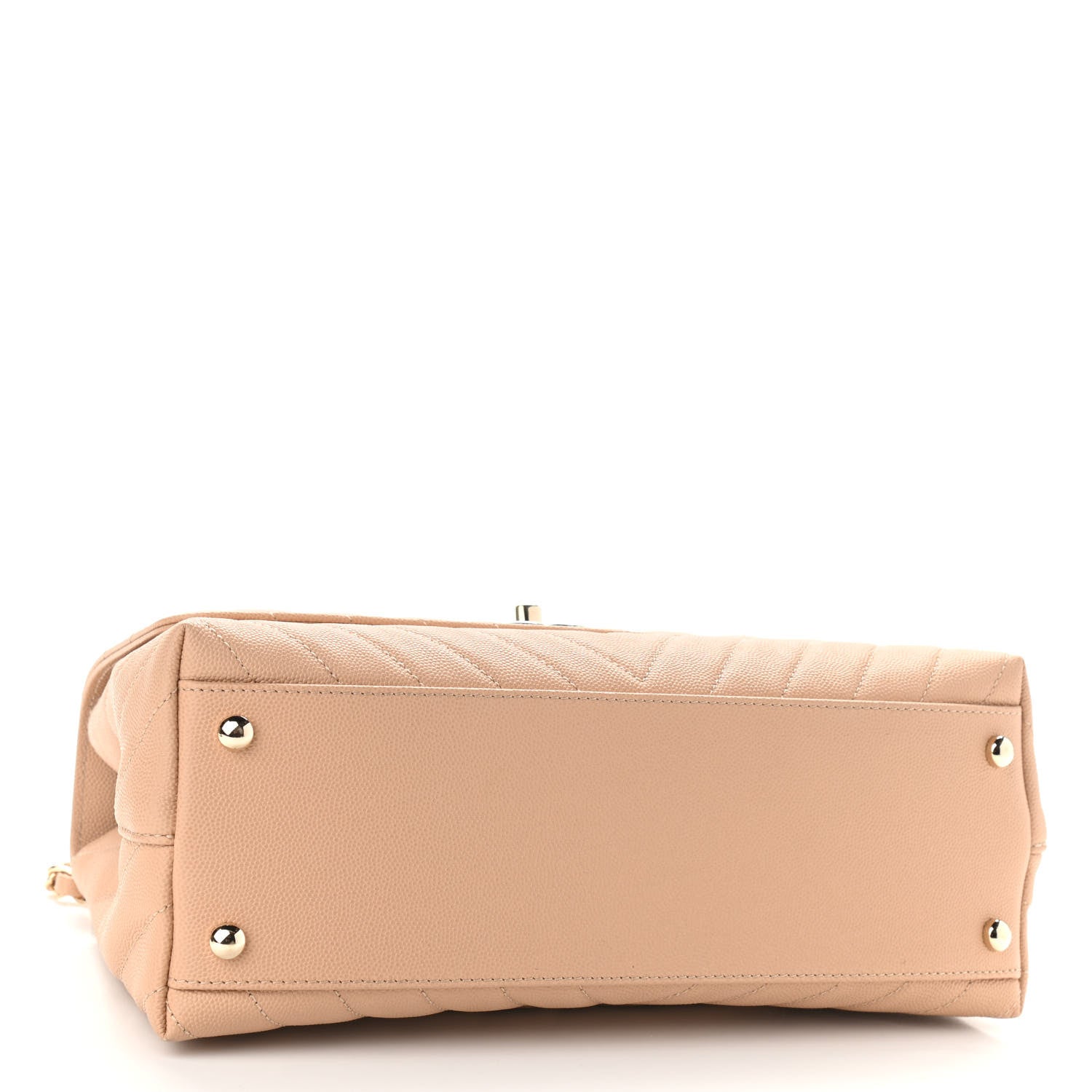 Chanel Caviar Chevron Quilted Small Coco Handle Flap Beige 4 of 11