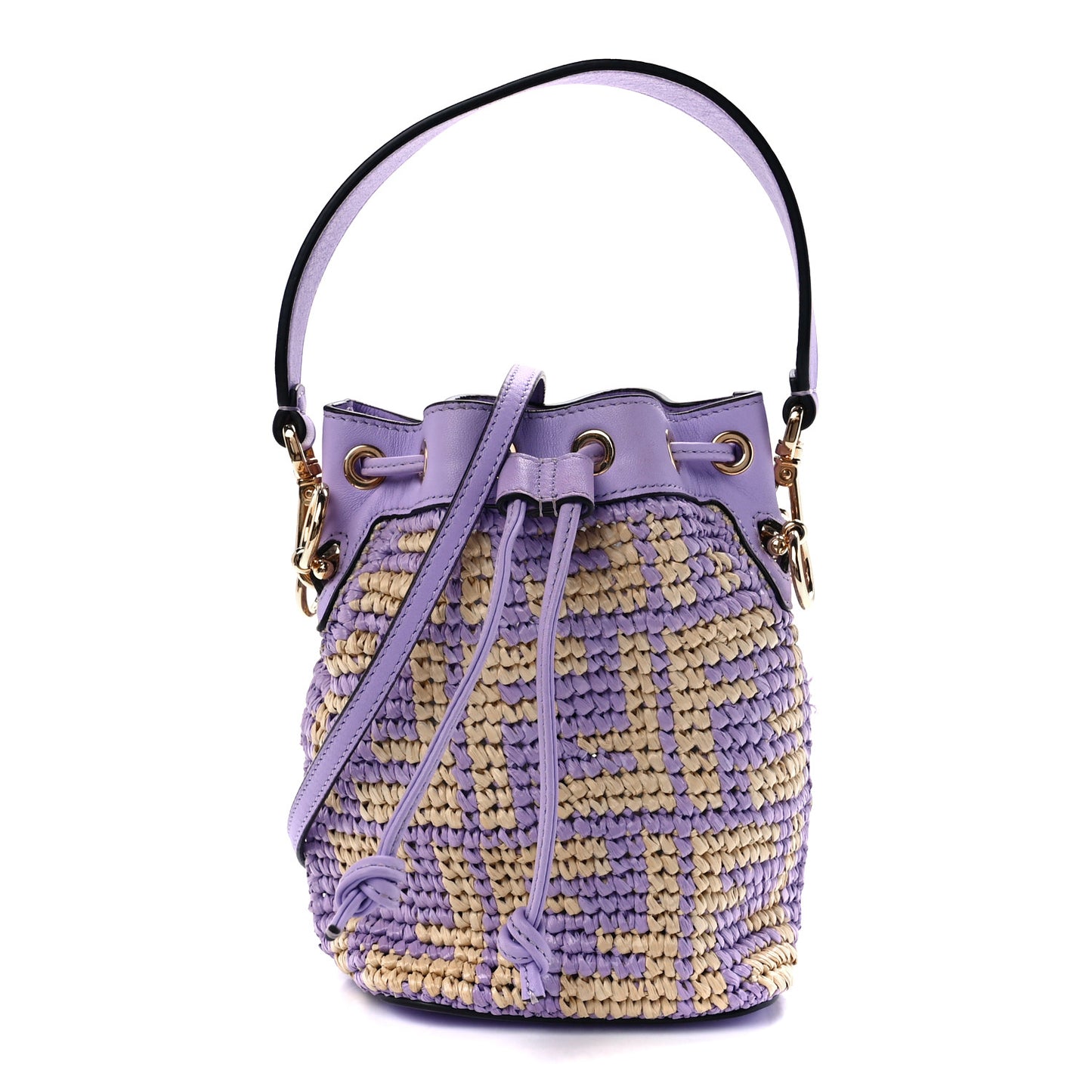 Raffia Vitello Seta F is Fendi FF Woven Mini Mon Tresor Bucket Bag Anemone Natural