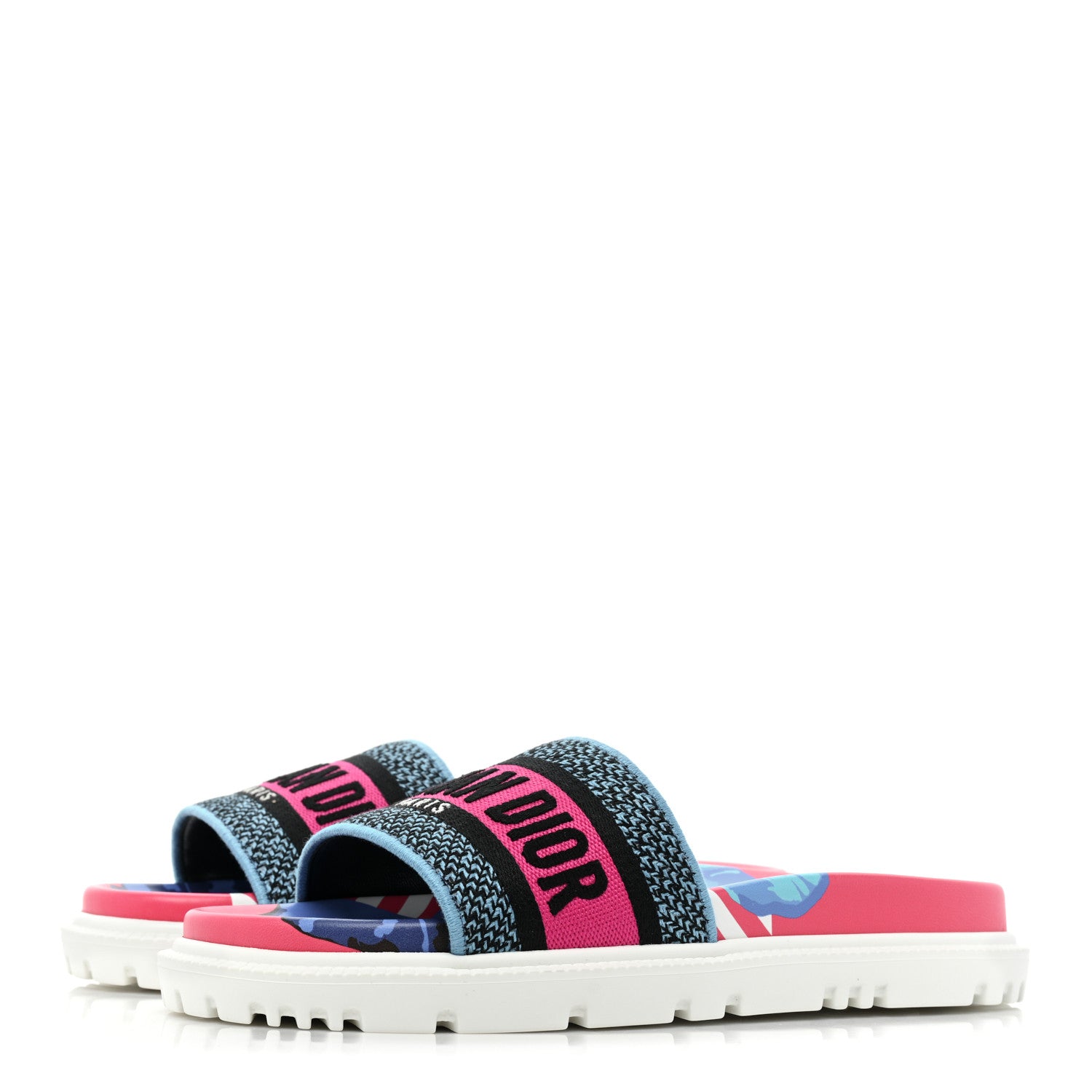 Christian Dior Canvas D-Flower Pop Embroidered Dway 10mm Slide Sandals 36 Pink Blue Multicolor 3 of 8