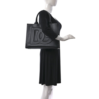 Dolce & Gabbana Vitello Debossed Small Beatrice Logo Tote Black 2 of 8
