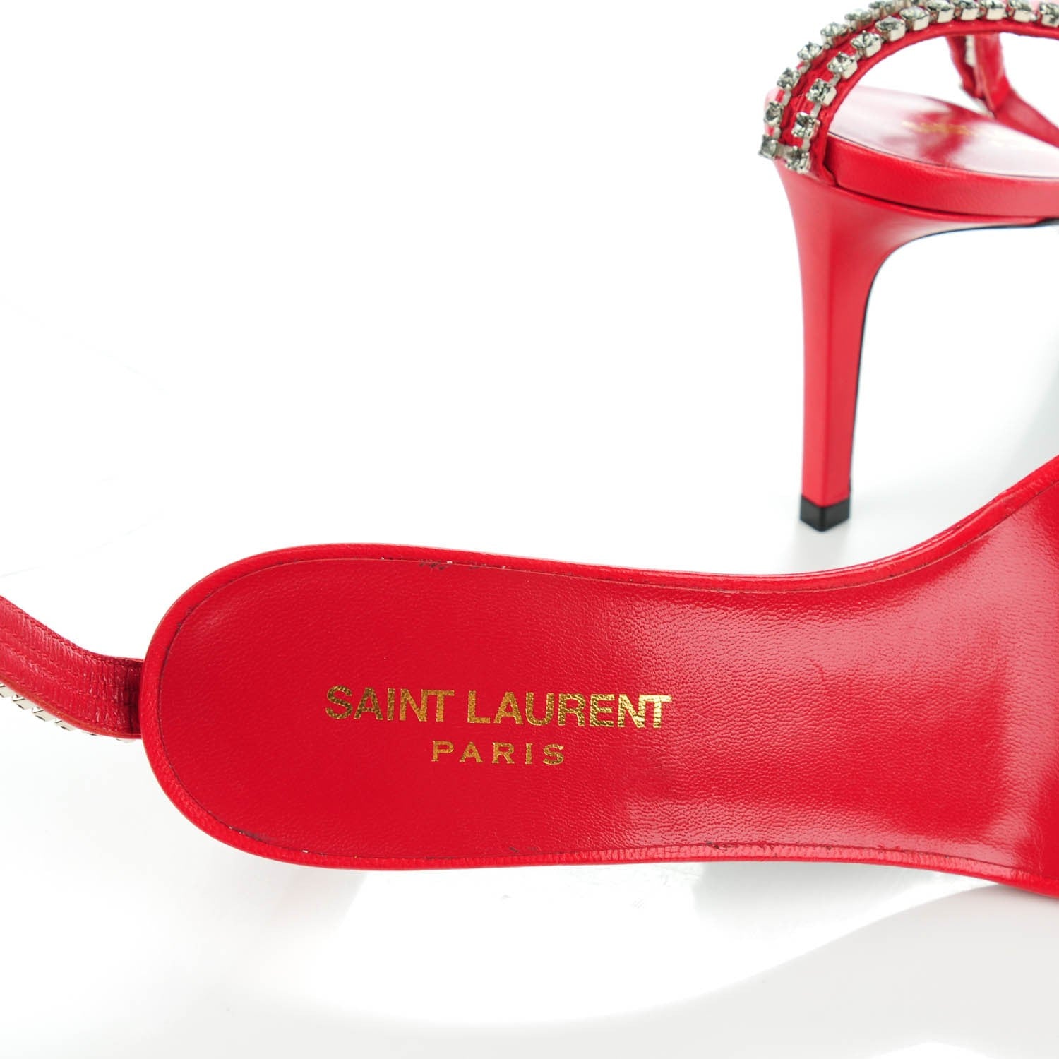 Saint Laurent Crystal Calfskin Kate Ankle Strap Sandals 38.5 Red 5 of 7