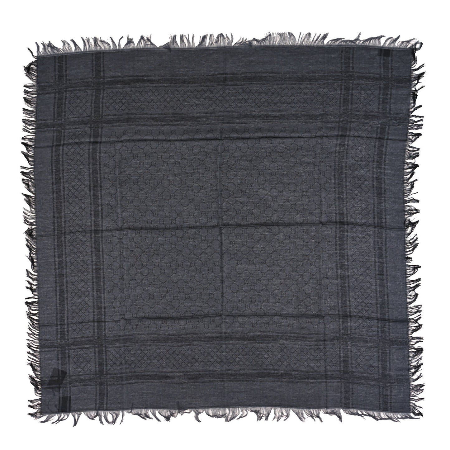 Wool Silk GG Monogram Diamante Plaid Surviee Shawl Graphite Black