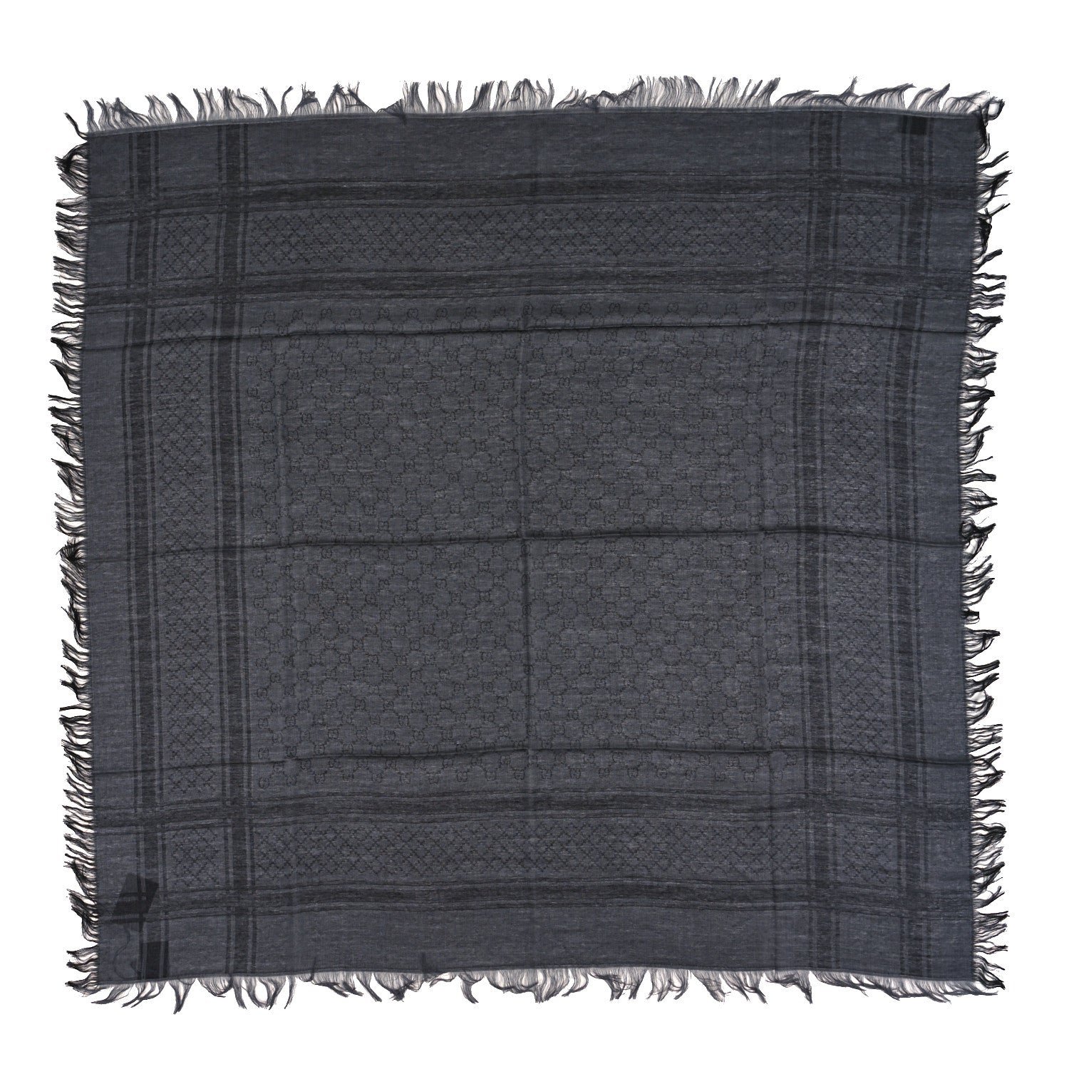 Gucci Wool Silk GG Monogram Diamante Plaid Surviee Shawl Graphite Black 1 of 3