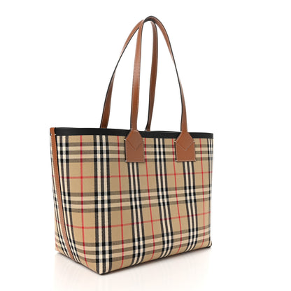 Burberry Cotton Vintage Check Medium London Tote Bag Briar Brown Black 4 of 11