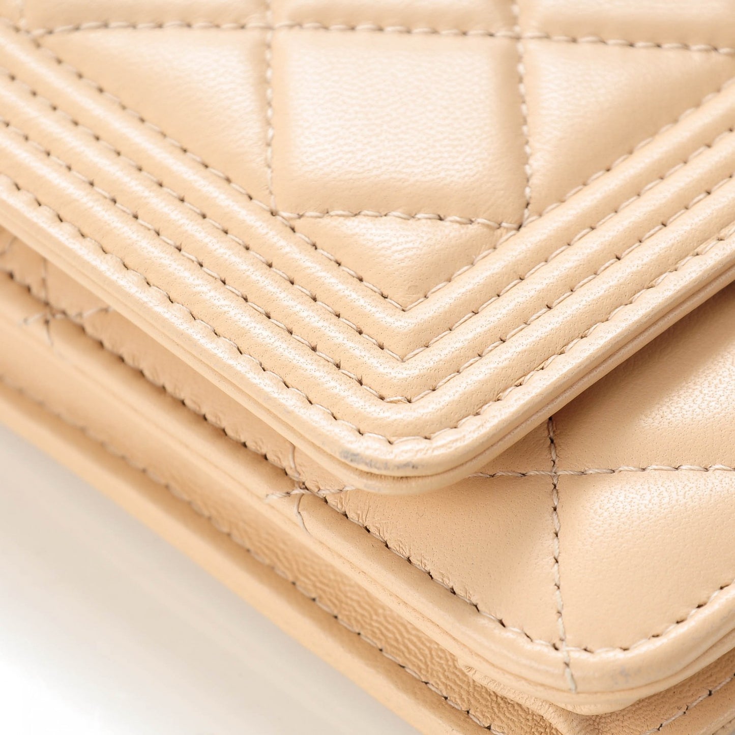 Lambskin Quilted Boy Wallet On Chain WOC Beige