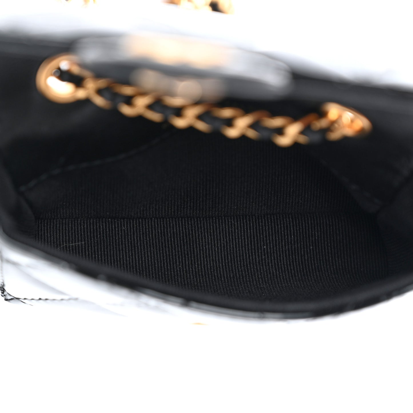Patent Enamel Quilted Mini Chain Flap Black