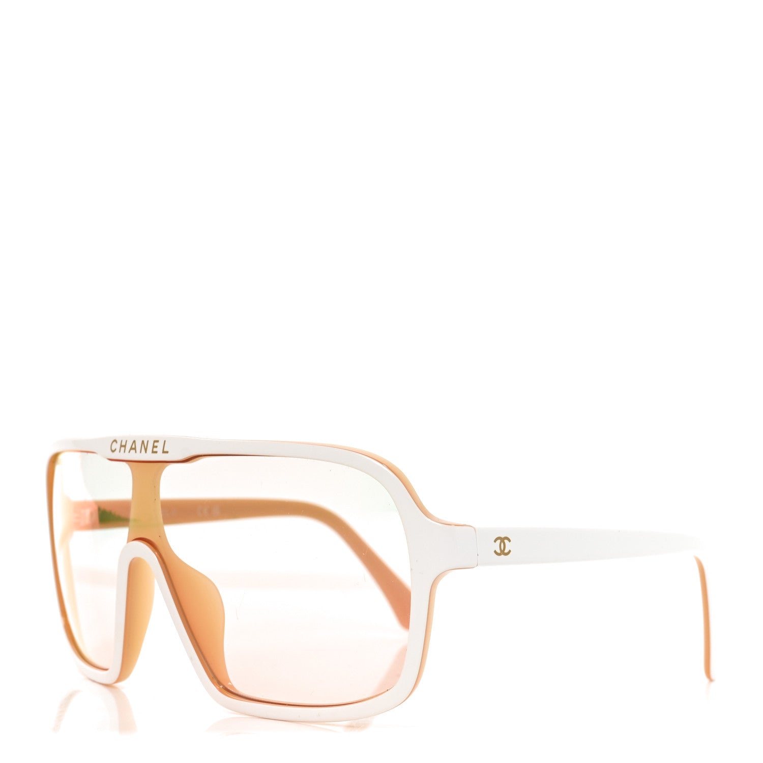 Chanel Acetate Shield Quilted Sunglasses 71655A White Gold 1 of 7