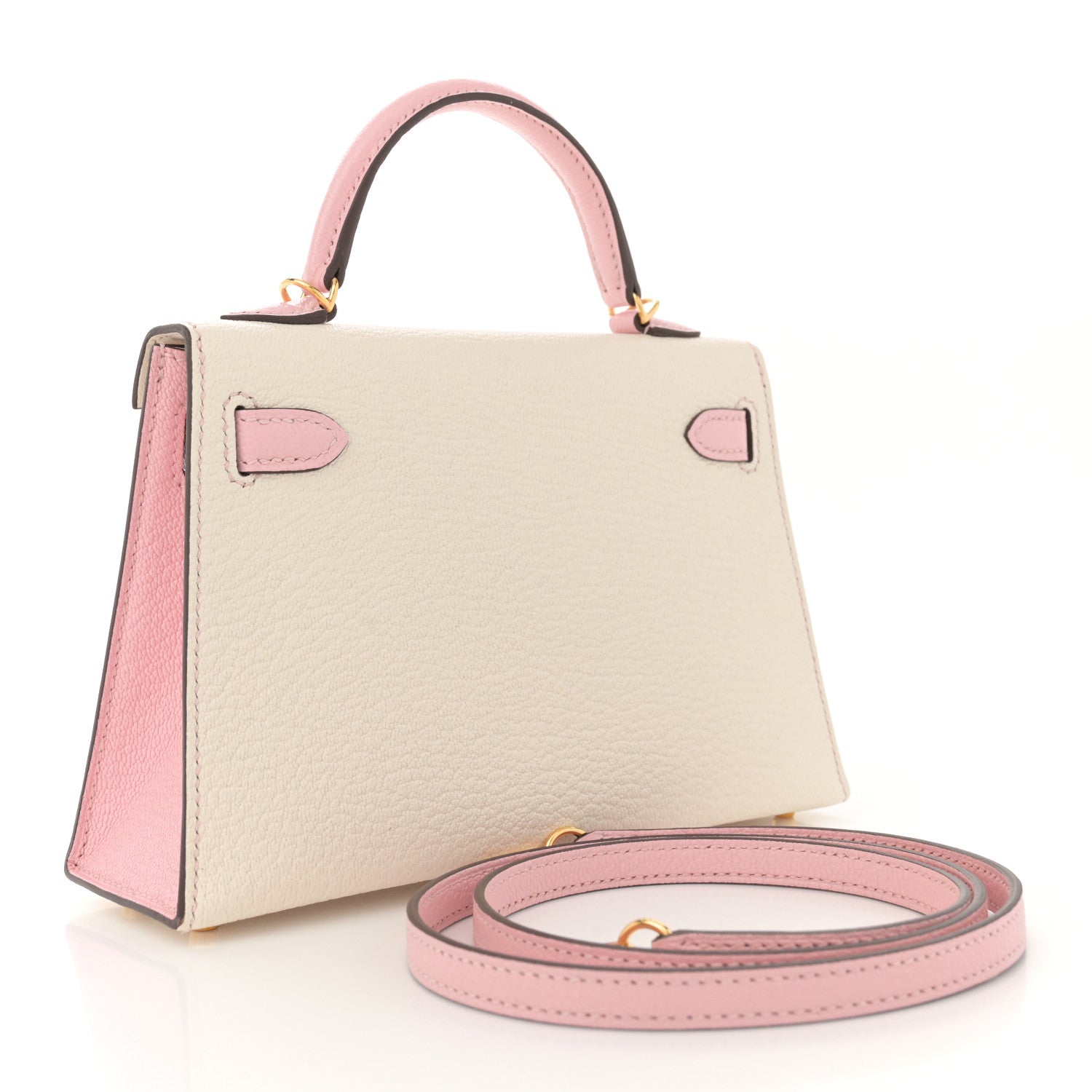 Hermes Chevre Mysore Horseshoe Mini Kelly Sellier 20 Nata Rose Sakura 3 of 12