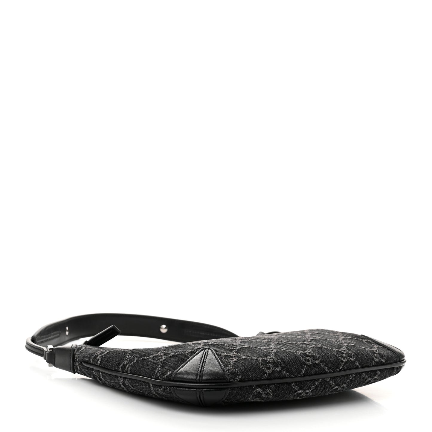 Jacquard Black Denim GG Monogram Horsebit Slim Small Shoulder Bag Black Grey