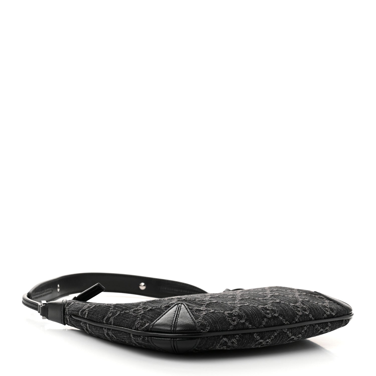 Gucci Jacquard Black Denim GG Monogram Horsebit Slim Small Shoulder Bag Black Grey 4 of 9
