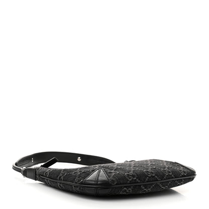 Gucci Jacquard Black Denim GG Monogram Horsebit Slim Small Shoulder Bag Black Grey 4 of 9
