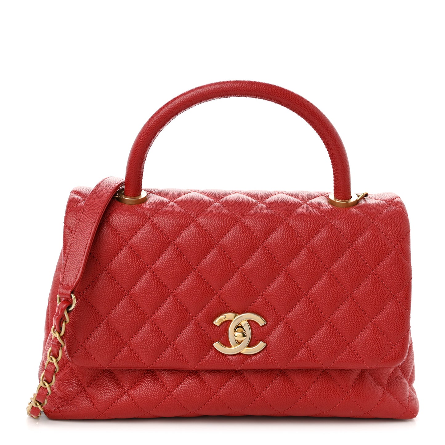 Caviar Quilted Small Coco Handle Flap Red