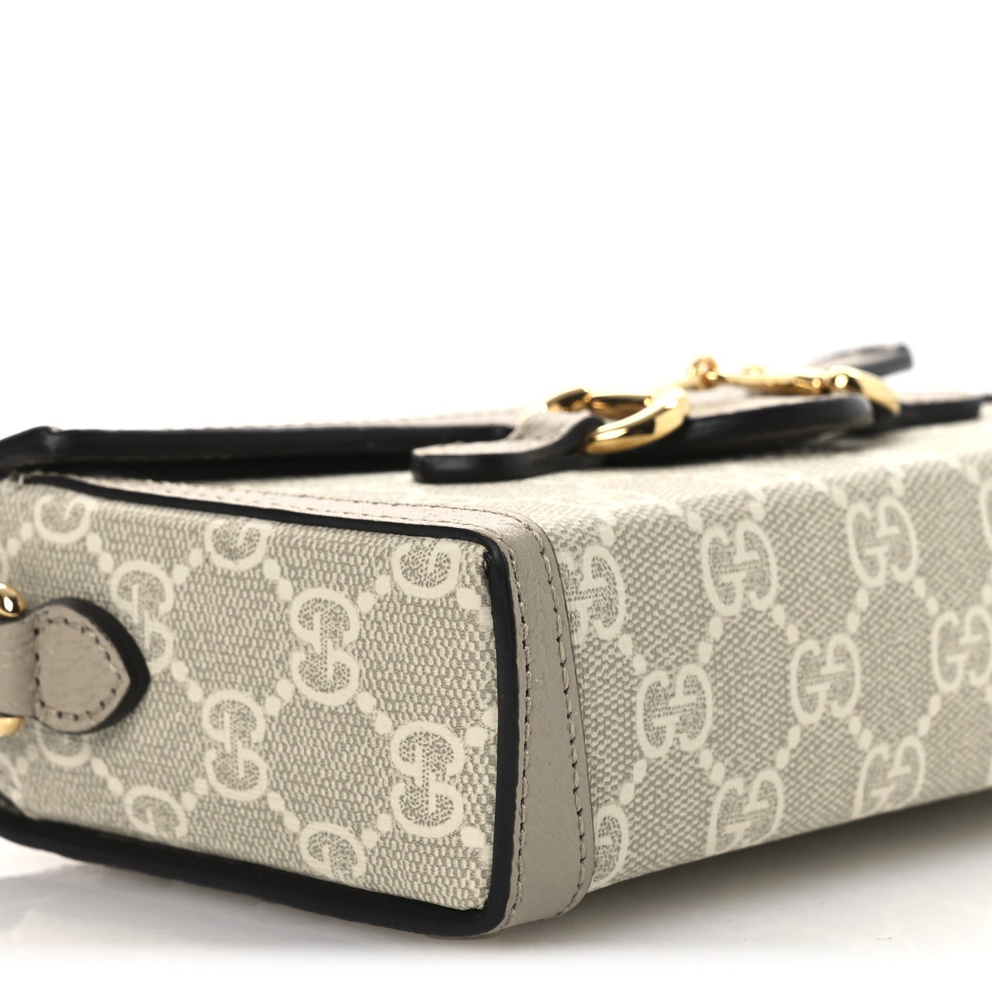 GG Supreme Monogram Textured Dollar Calfskin Mini Horsebit 1955 Shoulder Bag Beige Mystic White Oatmeal